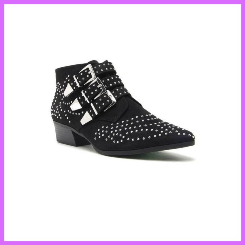 NWT Studded Low Cut Bootie with Belts (Black)